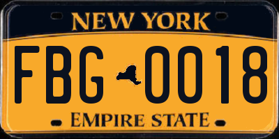 NY license plate FBG0018