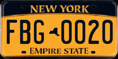 NY license plate FBG0020