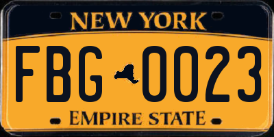 NY license plate FBG0023