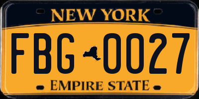NY license plate FBG0027