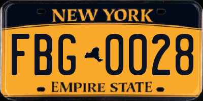 NY license plate FBG0028
