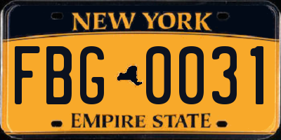 NY license plate FBG0031