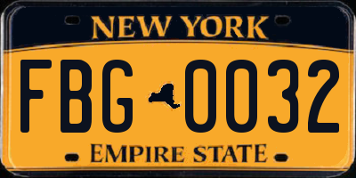 NY license plate FBG0032