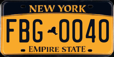 NY license plate FBG0040
