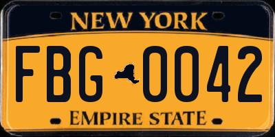 NY license plate FBG0042