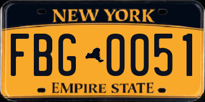 NY license plate FBG0051