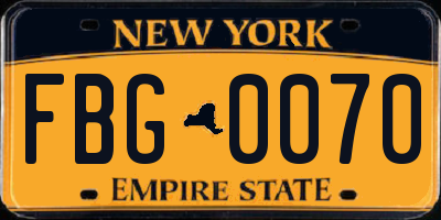 NY license plate FBG0070