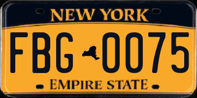 NY license plate FBG0075