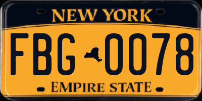 NY license plate FBG0078