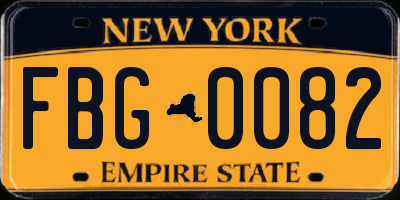 NY license plate FBG0082