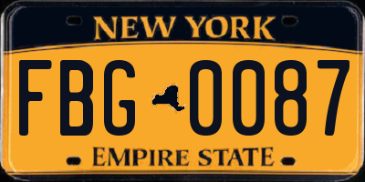 NY license plate FBG0087