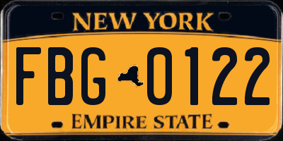 NY license plate FBG0122