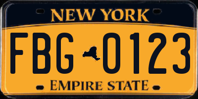 NY license plate FBG0123