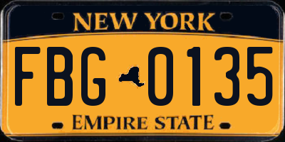 NY license plate FBG0135