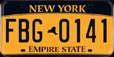 NY license plate FBG0141
