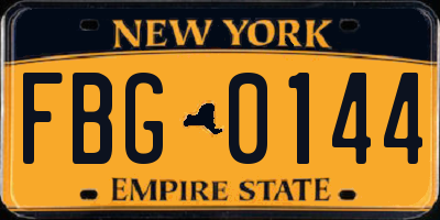 NY license plate FBG0144