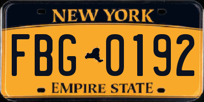 NY license plate FBG0192
