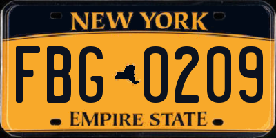 NY license plate FBG0209