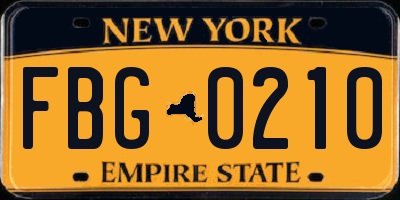 NY license plate FBG0210