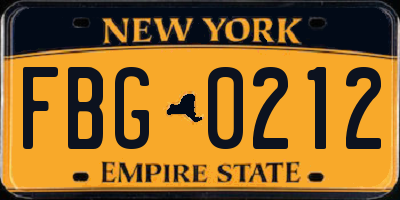 NY license plate FBG0212