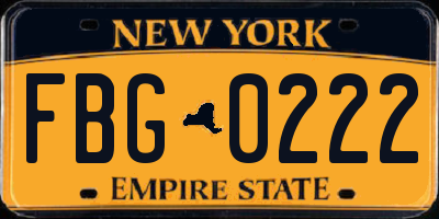 NY license plate FBG0222