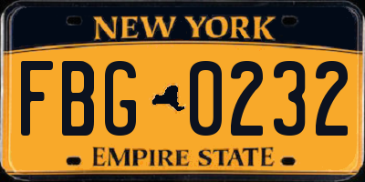 NY license plate FBG0232