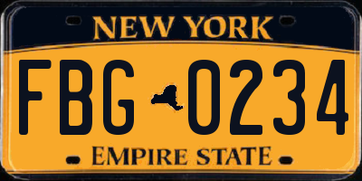NY license plate FBG0234