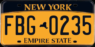 NY license plate FBG0235