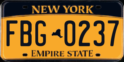 NY license plate FBG0237