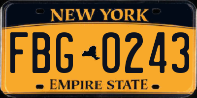 NY license plate FBG0243