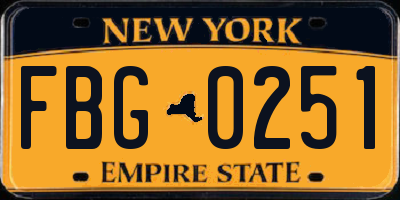 NY license plate FBG0251