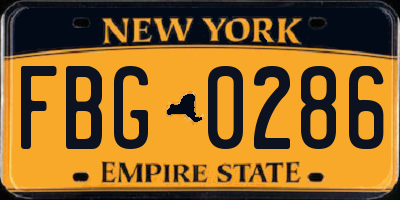 NY license plate FBG0286