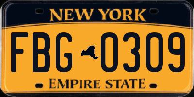 NY license plate FBG0309
