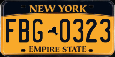 NY license plate FBG0323