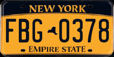 NY license plate FBG0378
