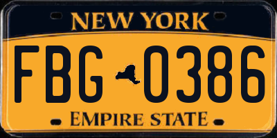 NY license plate FBG0386