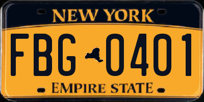 NY license plate FBG0401