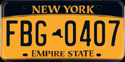 NY license plate FBG0407