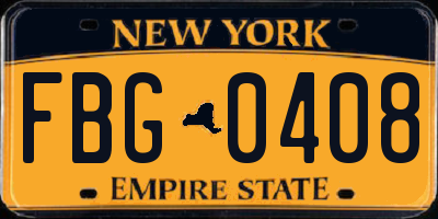 NY license plate FBG0408