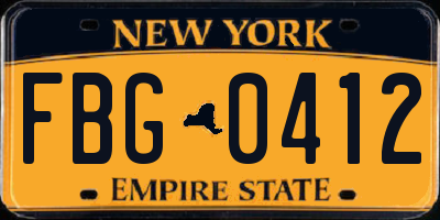 NY license plate FBG0412