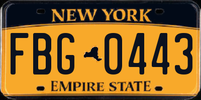 NY license plate FBG0443