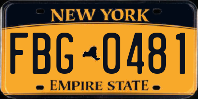 NY license plate FBG0481
