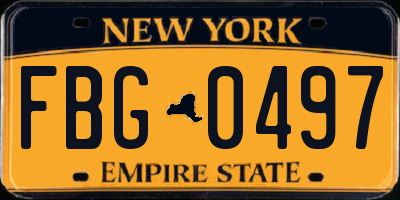 NY license plate FBG0497