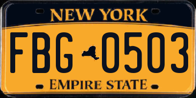 NY license plate FBG0503