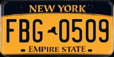 NY license plate FBG0509