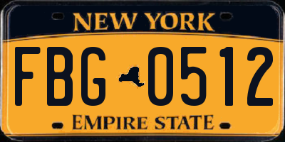 NY license plate FBG0512