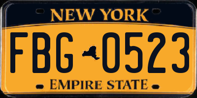NY license plate FBG0523