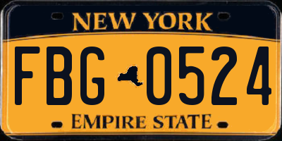 NY license plate FBG0524
