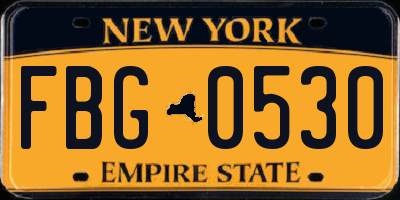 NY license plate FBG0530