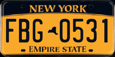 NY license plate FBG0531